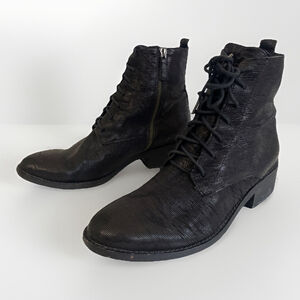 Eileen Fisher Women's Size 9 Boots Bravo Lace Up Combat Textured Leather Black